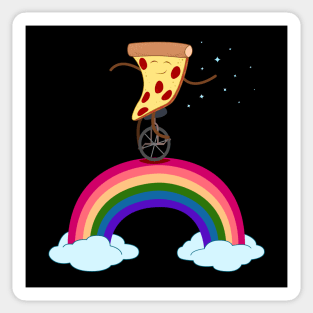 Funny Pepperoni Cheese Rainbow Pizza On Wheels In Space Riding Unicycle Rainbow Planet Stars Sticker